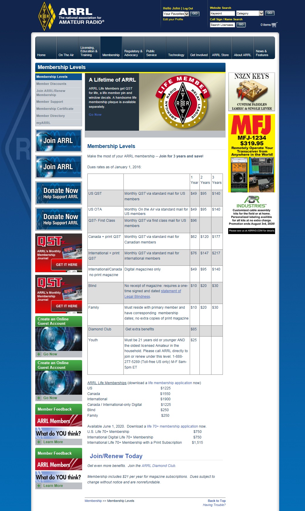 ARRL Membership Levels